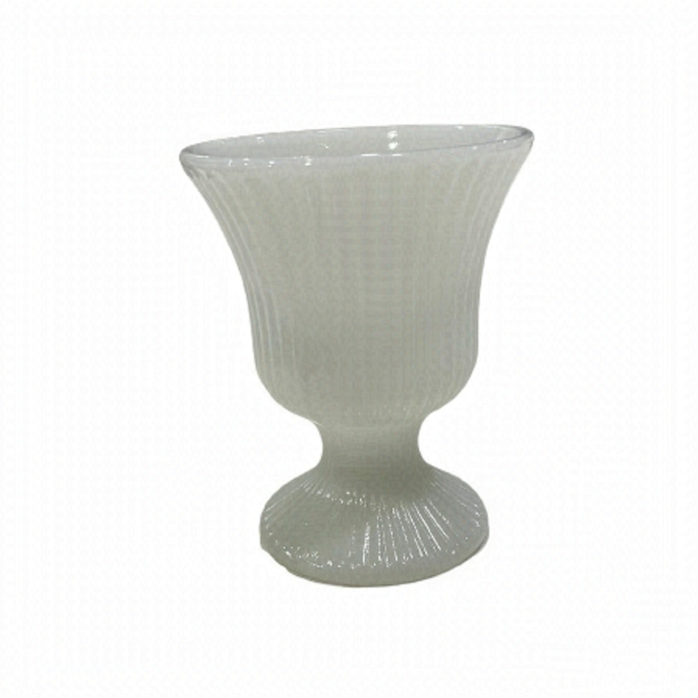 Vtg EO Brody White Milk Glass Ribbed Pedestal Vase Urn MCM Wedding Cottagecore